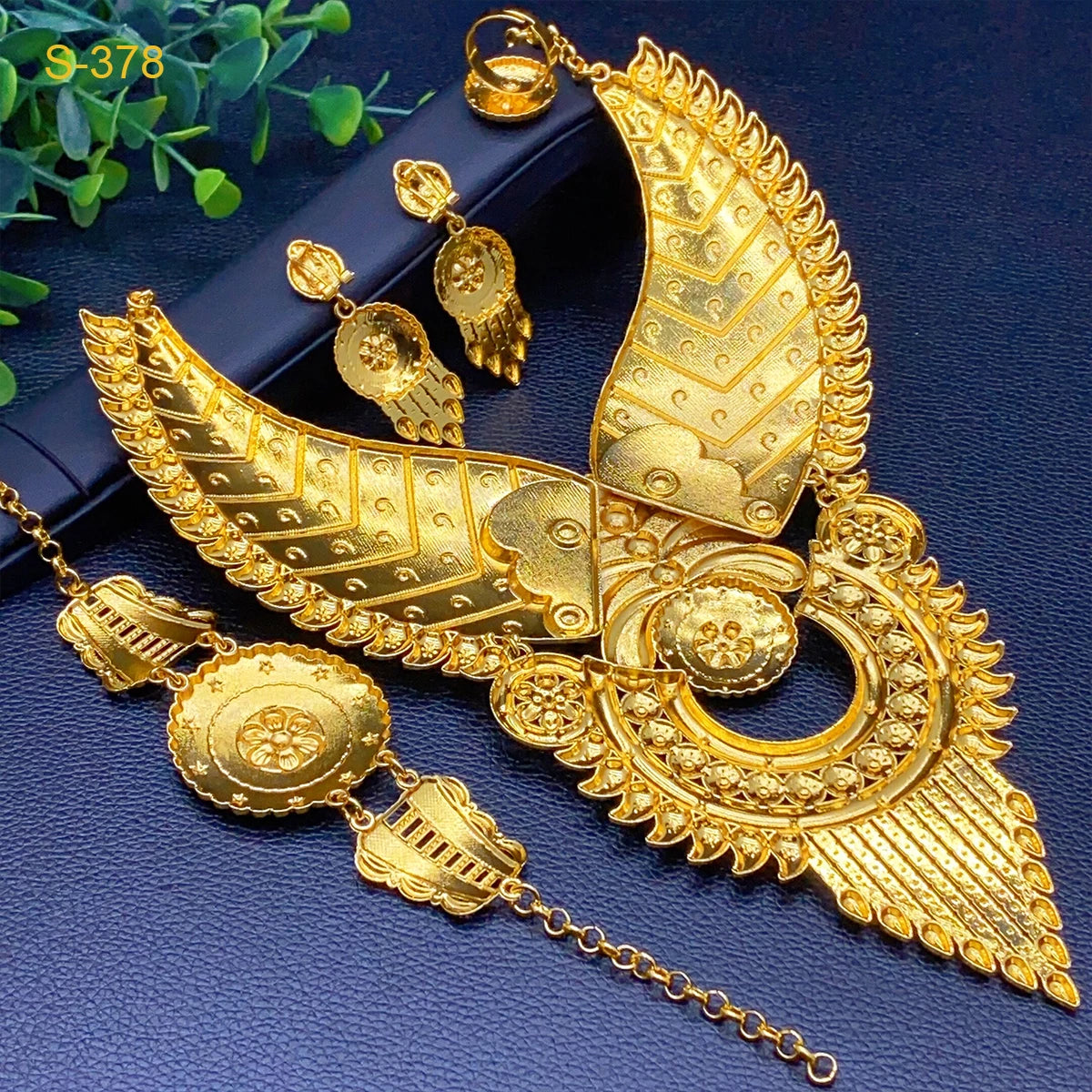 Indian Big 24k Gold Plated Jewelry Set For Women Party Dubai African Necklace Sets Bridal Wedding Gifts Arabic Jewelry Sets