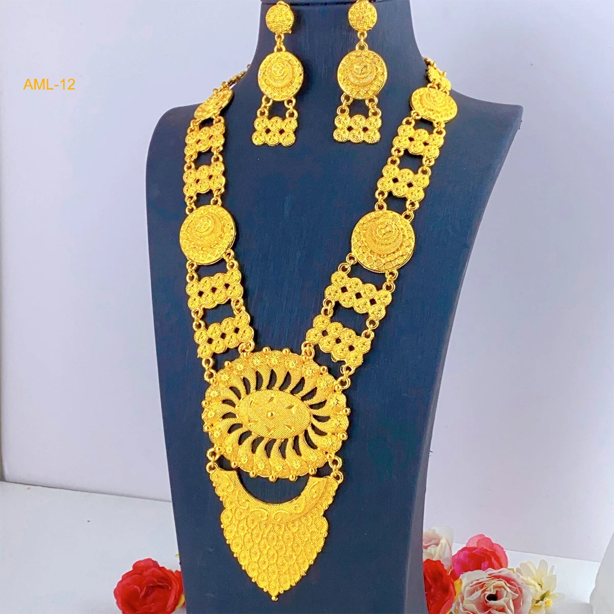 XuHuang African Gold Color Necklace Earring Sets Arab Ethiopia Nigeria Wedding Party Choke Ring Jewelry Dubai Gifts Wholesale