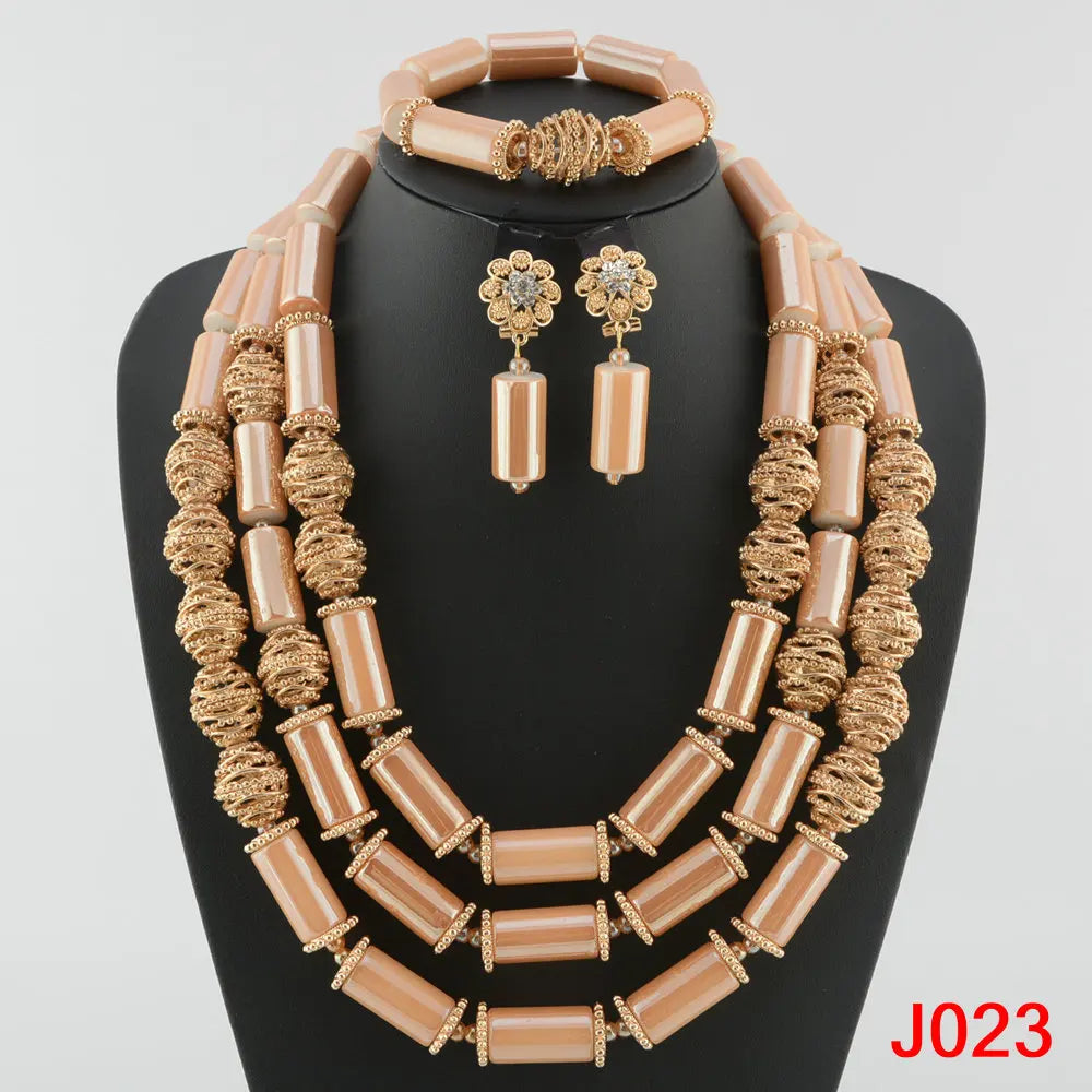 Fashion african coral beads necklace set nigerian wedding african beads jewelry Set