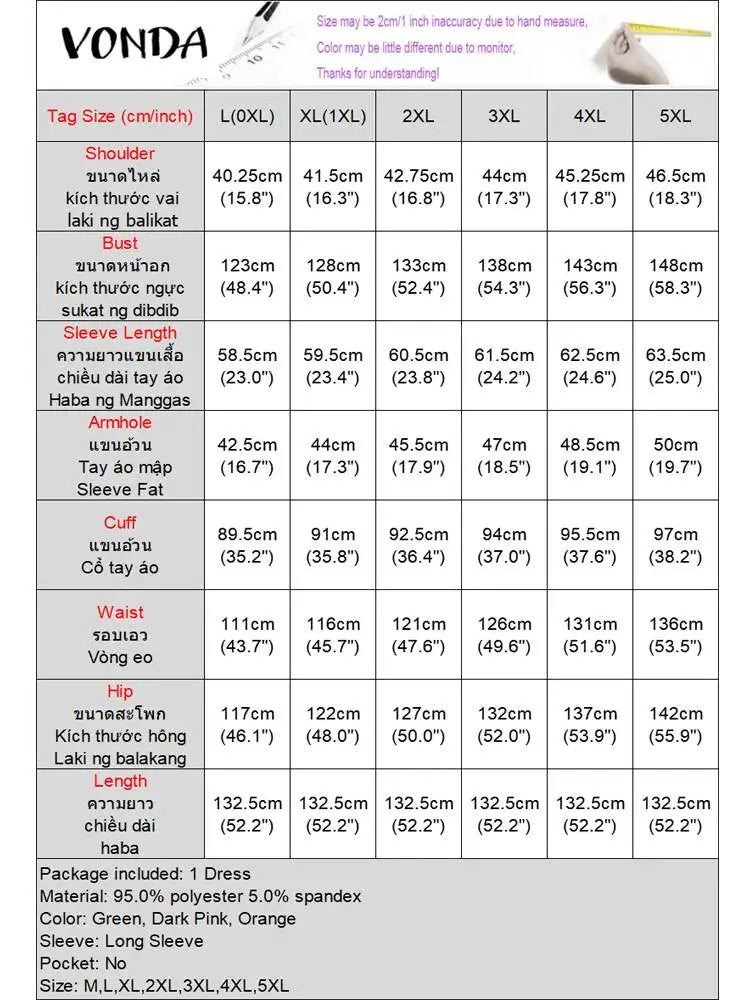 Plus Size VONDA Women Bohemian Long Maxi Dress Long Flare Sleeve Autumn Printed Vestidos Vintage Casual Loose Oversized Sundress