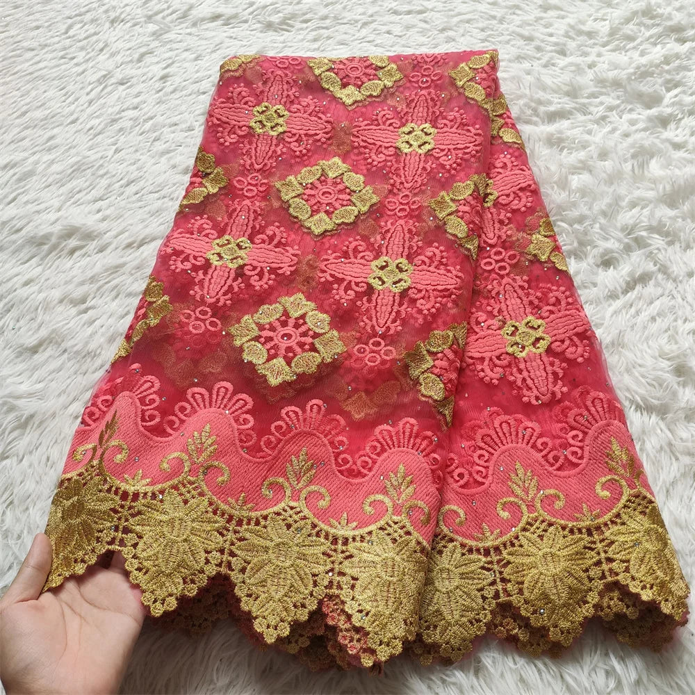 High Quality African Lace Fabric, Embroidery Tulle Cotton, French Wedding Party Dress, Guipure Sequins, 2.5Yards, Latest 2024