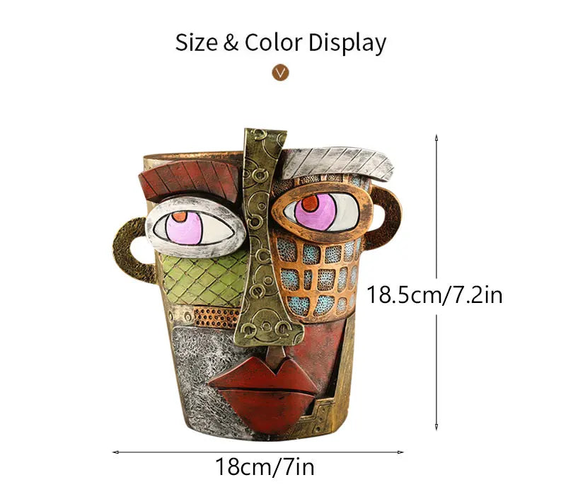 NORTHEUINS Resin Retro Face Colorful Abstract Art Succulent Flower Pots Resin Ornament Antique Flower Vase Potted Plan Container