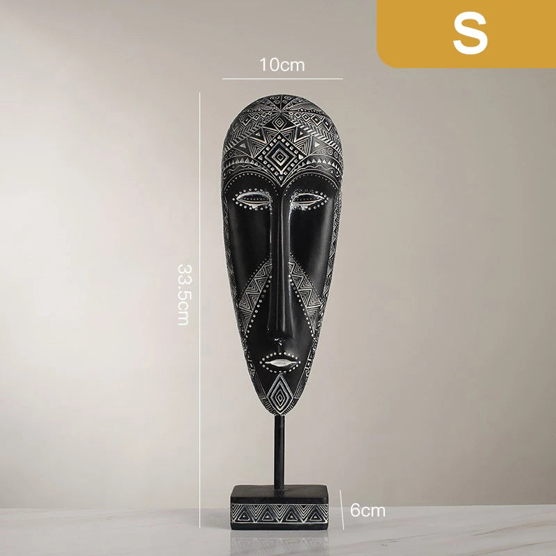 African Style Face Mask Ornament Sculpture Decoration Resin Arts And Crafts Originality Pattern Carving Retro With Base For Home