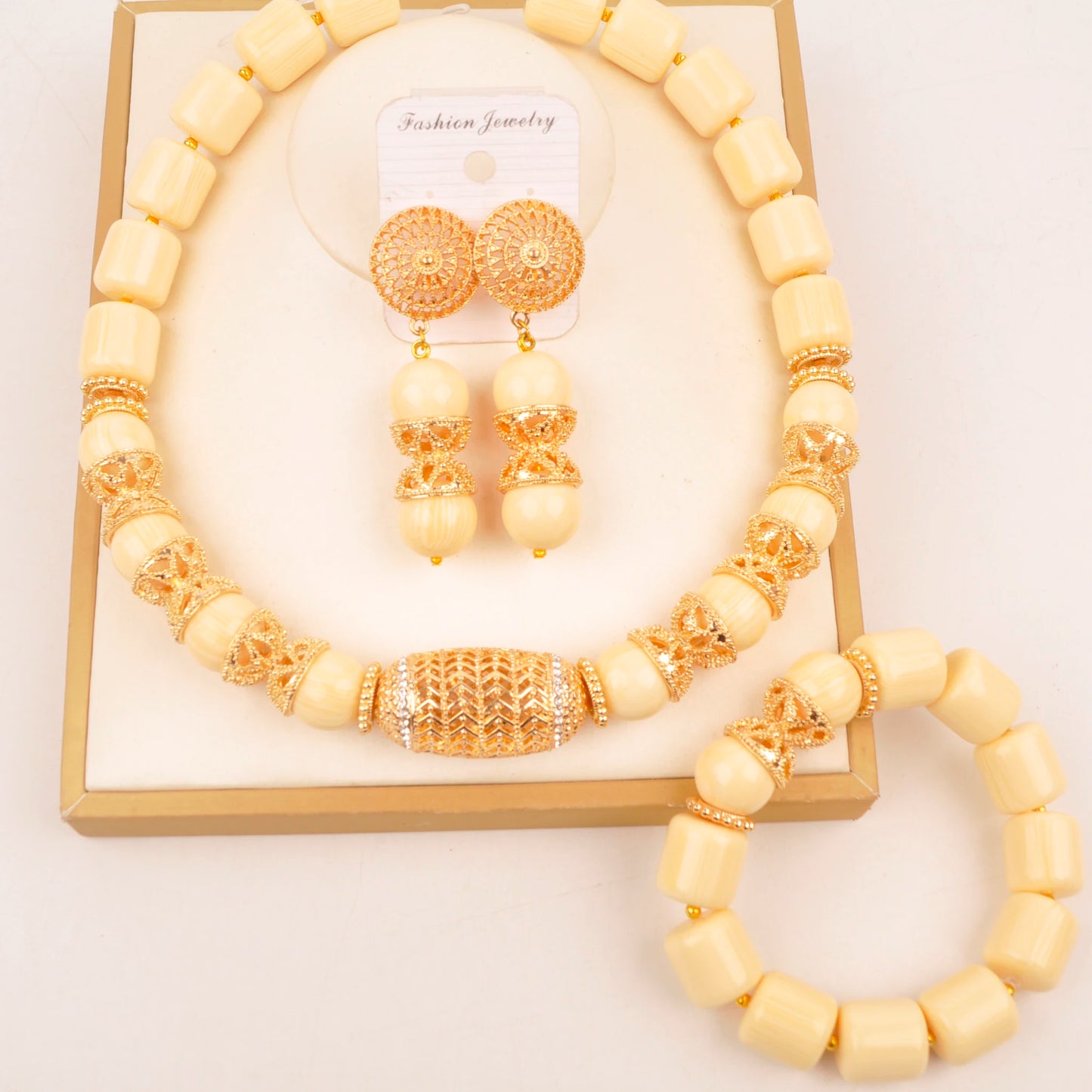 Orange Nigerian Artificial Coral Bead Necklace African Jewelry Sets