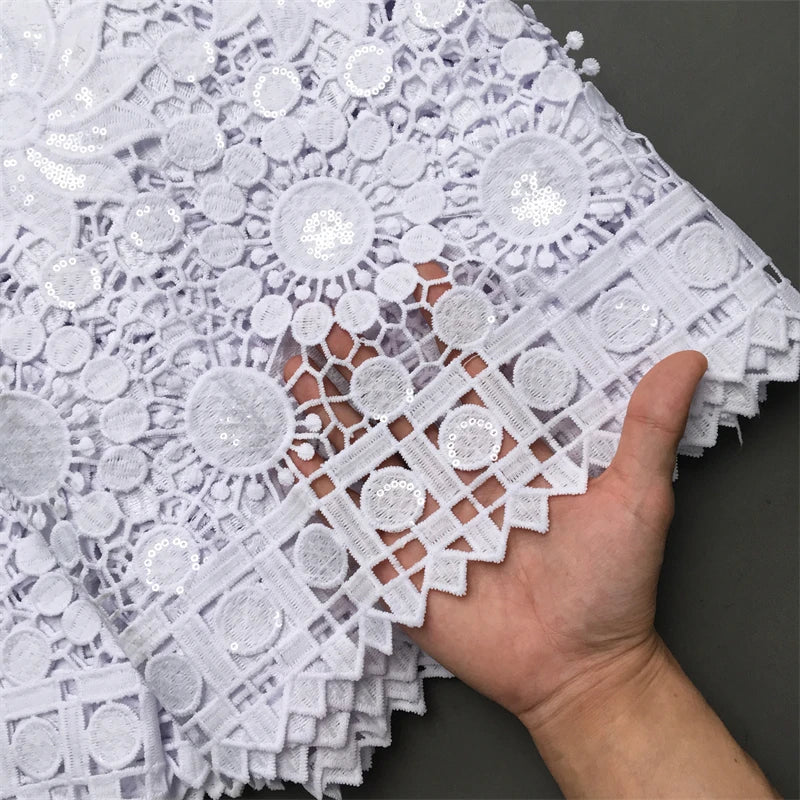 White Water Soluble Fabric Lace African Guipure Cord Lace Fabric High Quality Elegant For Women Wedding Party Dress,2.5yards4025