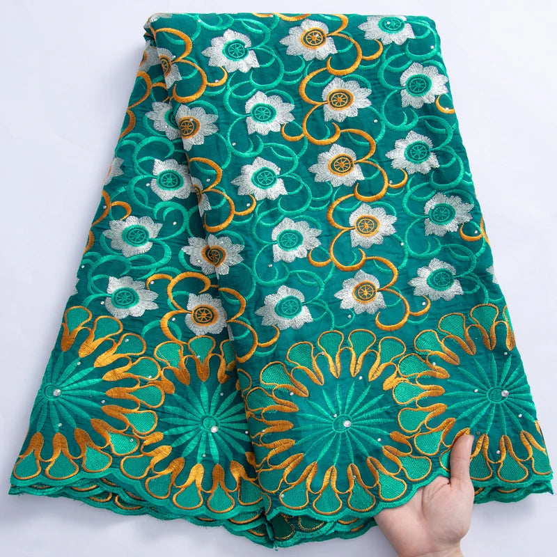 2024 High Quality Cotton Swiss Voile Lace with Crystal African Embroidered Lace Fabric for Sew Wedding Party Women Dress TY3052