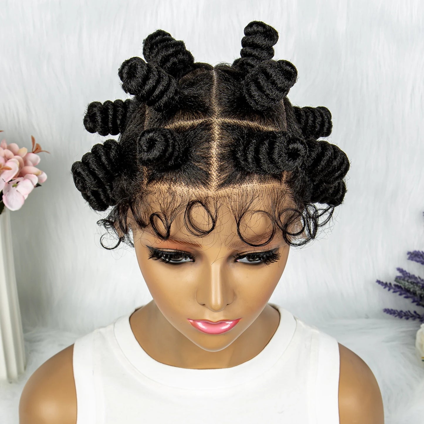 Knotless Braids Wig Synthetic Box Braided Hair Twist Braided Buns Wig Full Lace African Braiding Hair For Black Women