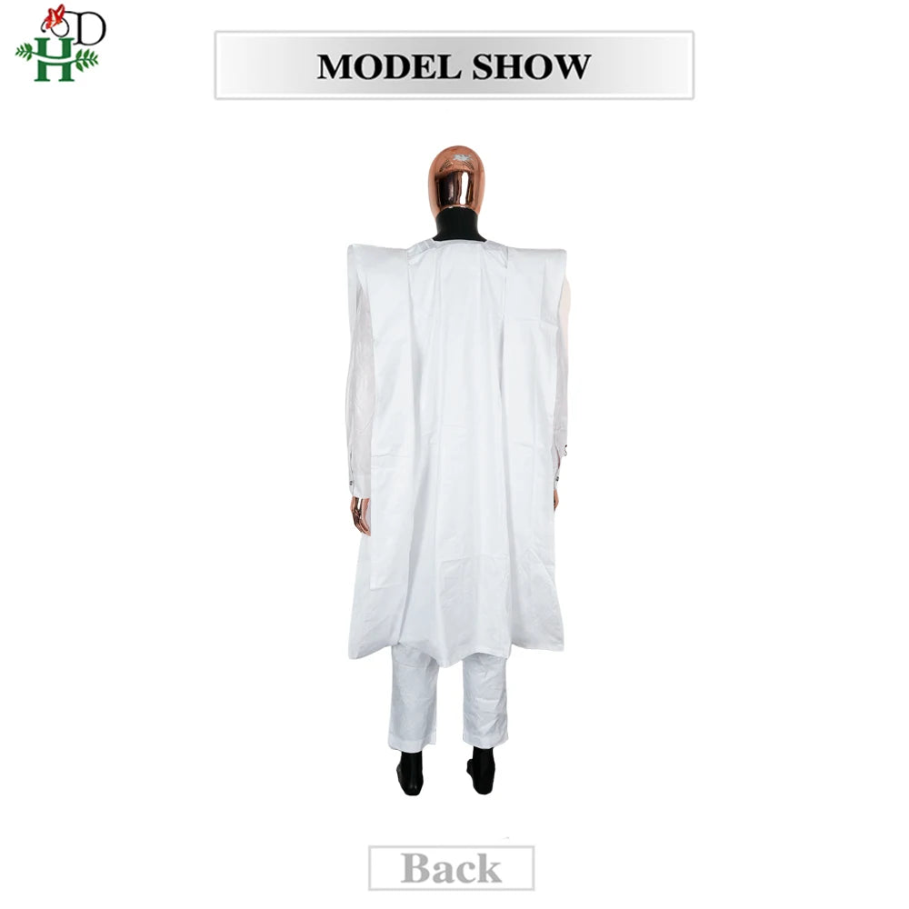 African Clothes Embroidery Bazin Riche Bubu Gown For Men Church Party Wedding Thobe 3 PC Top and Pants White Suit Set Daily Wear