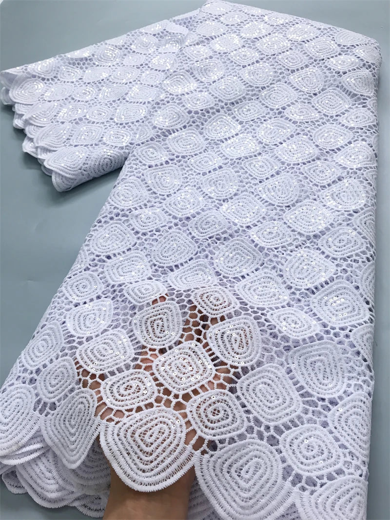 White Water Soluble Fabric Lace African Guipure Cord Lace Fabric High Quality Elegant For Women Wedding Party Dress,2.5yards4025