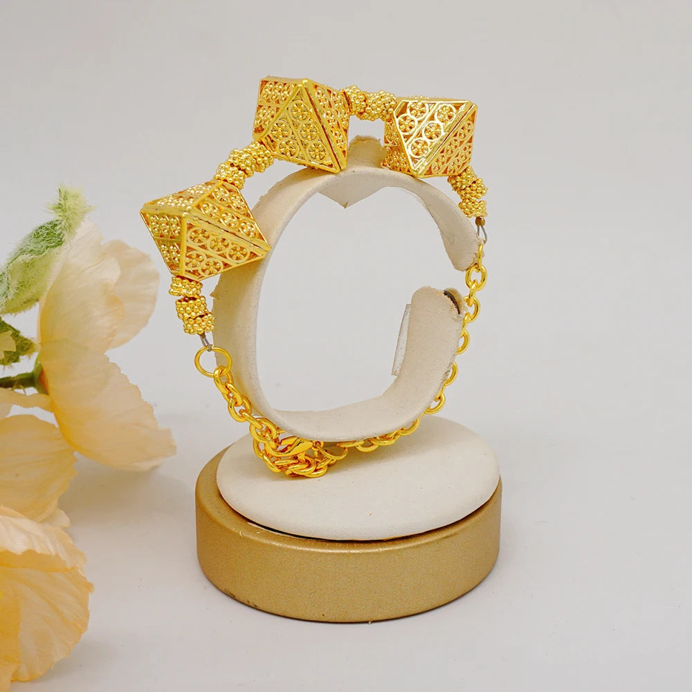 Trendy Nigerian Dubai Gold Color Jewelry Set For Women Tassel Long Chain Bridal Long Necklace Bracelet Earring Ring Wedding Sets