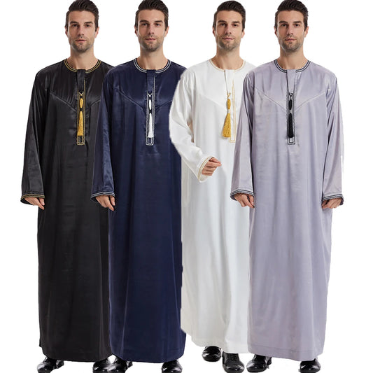 New Islamic Muslim Men Clothing Loose Jubba Thobe Abaya Front Zipper Musulmane Homme Caftan Maxi Robes Pakistan Arabia Dress