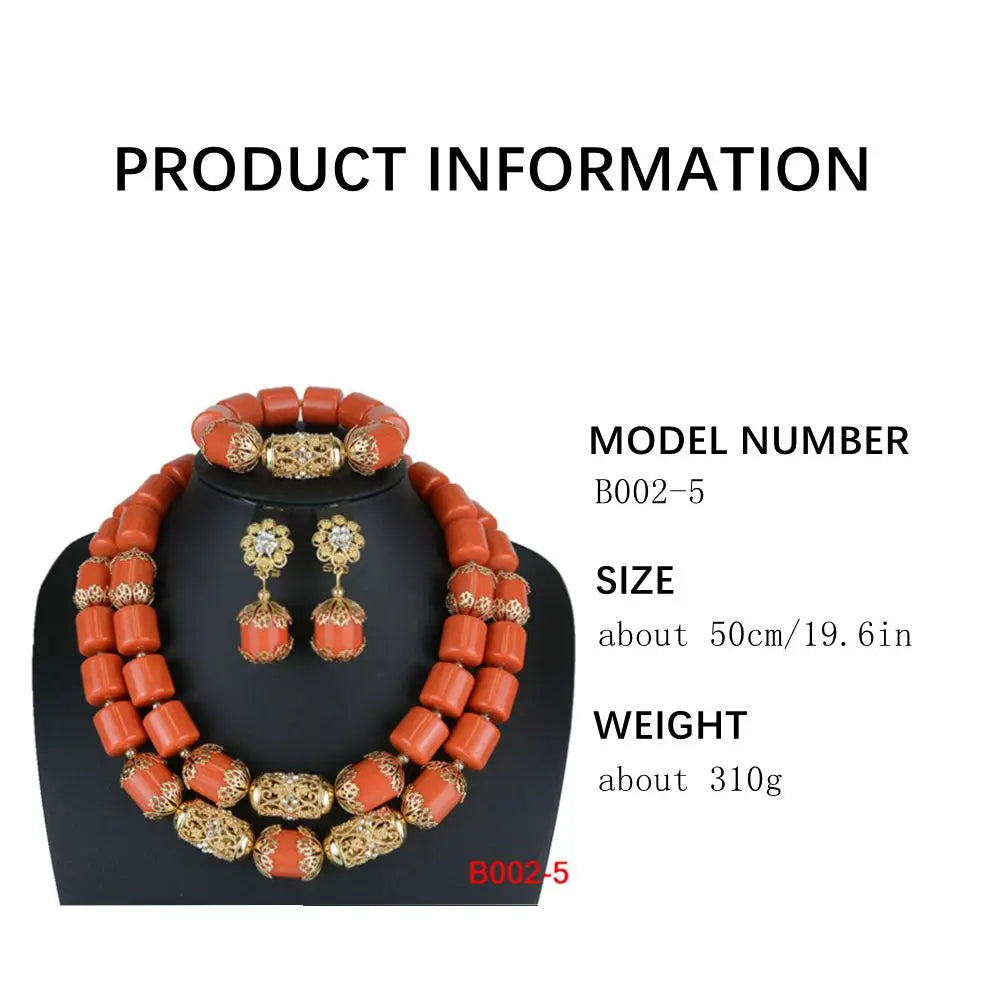 African Beads Wedding Necklace Set Artificial Coral Beads Jewelry Set Wholesale Nigeria Bride Wedding