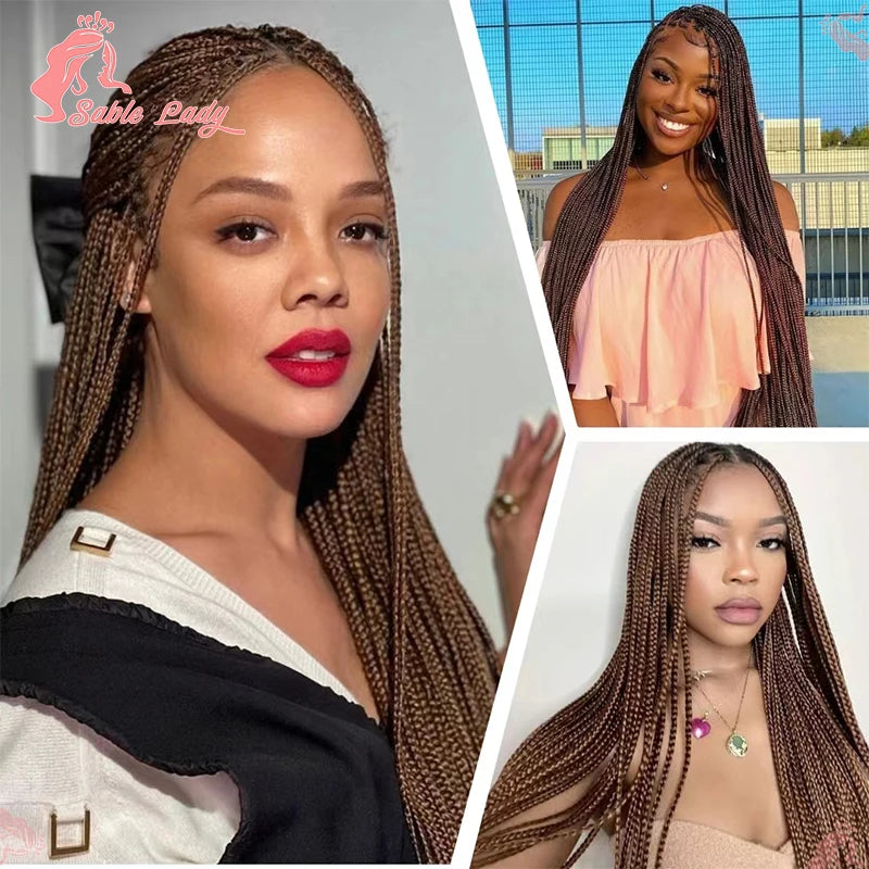 36" Synthetic Knotless Box Braided Wigs For Black Women Cornrow Braids Lace Wigs Full Lace Braids Hair Wig Black Braiding Hair