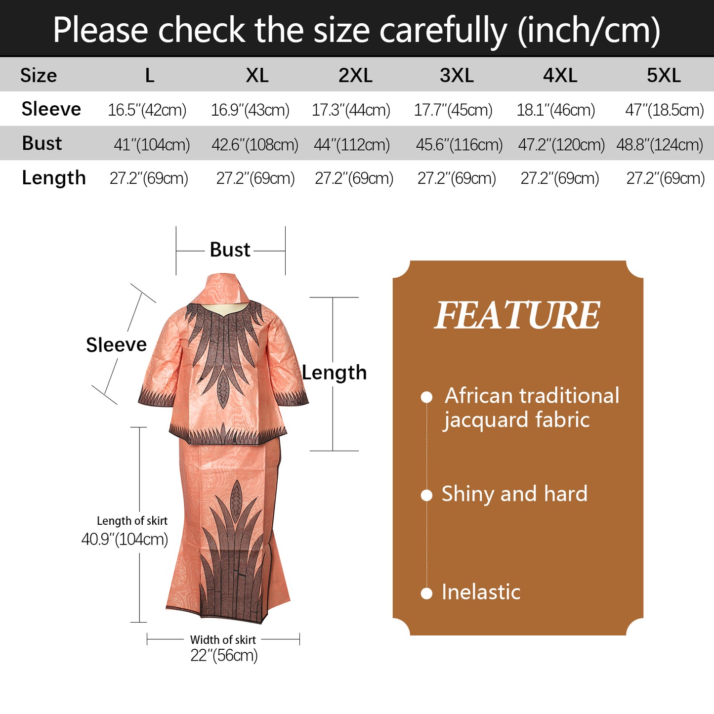 African Dresses For Women 3/4 Sleeve Top With Wrapper And Scarf 3pieces One Set 2 Size Smaller Than Us Size