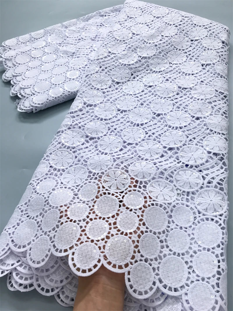White Water Soluble Fabric Lace African Guipure Cord Lace Fabric High Quality Elegant For Women Wedding Party Dress,2.5yards4025