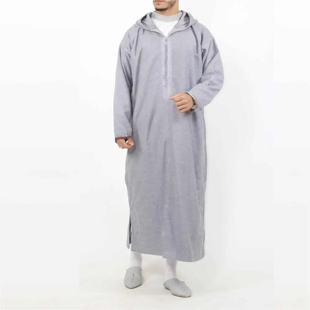2025 Muslim Men's Casual Jubba Thobe Fashion Abayas Middle East Ethnic Style Hooded Long Robes Pakistani Islamic Clothing Homme