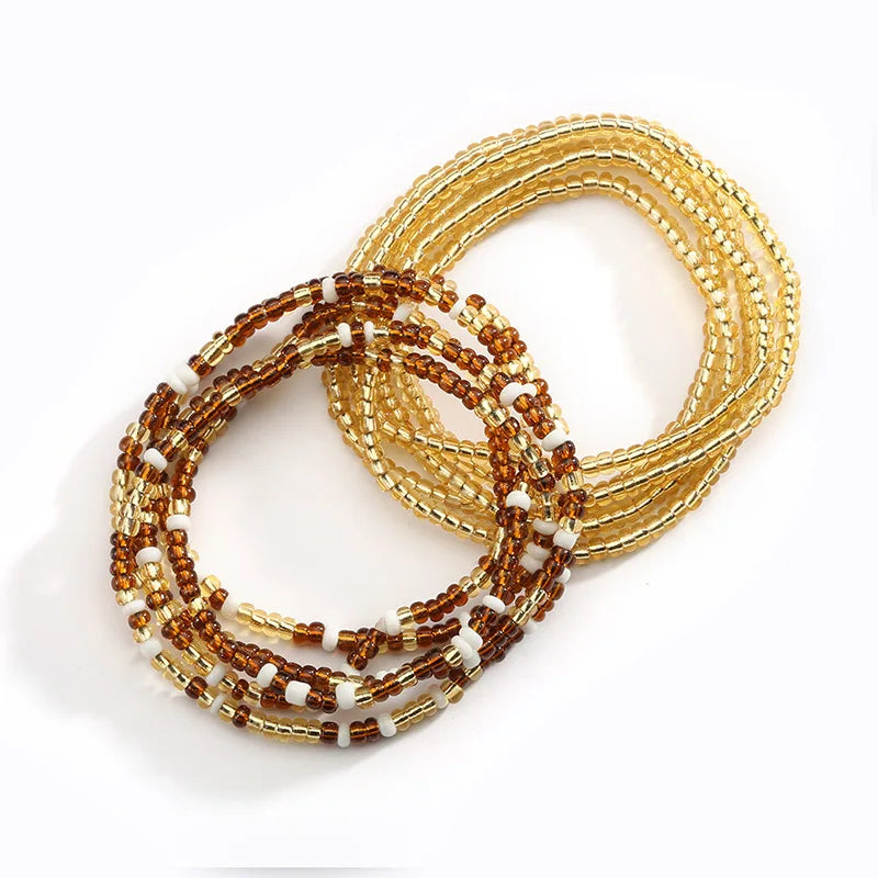 2 Pcs Sexy Summer Waist Bead Chains African Belly Beads Colorful Beach Bikini Body Belly Chain Elastic Jewelry for Women Girls