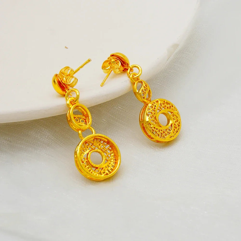 Arabic Women Gold Color Jewelry Sets Featured Round Pendant Earrings Rings Bracelets Suitable for Wedding Banquets Parties