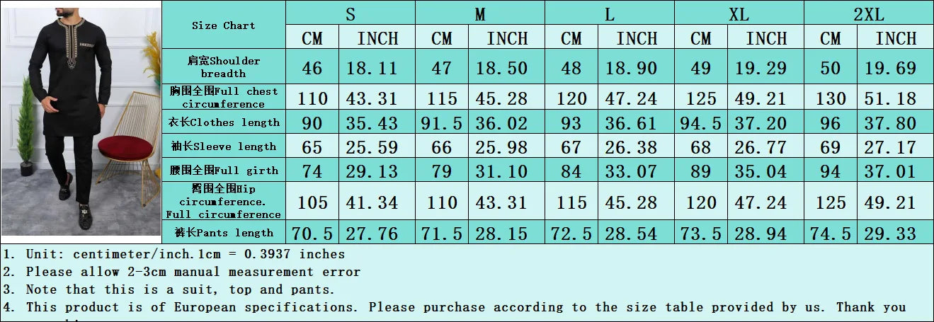 New Two-pieces Men's Dashiki Long Sleeve Top Pant Sets African Traditional Clothes Men's Luxury Kaftan Outfits Elegant Men Suits