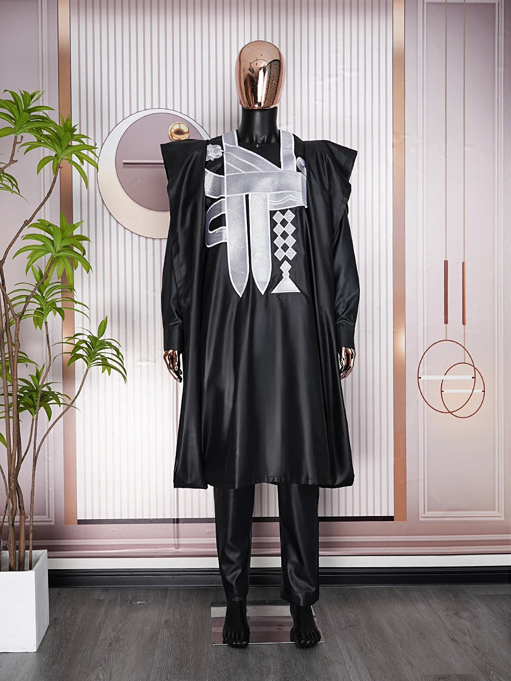 H&D African Clothes for Men Bazan Trads Wears Robe Shirt Pants 3 PCS Set Embroidery High -quality embroidery wedding dress