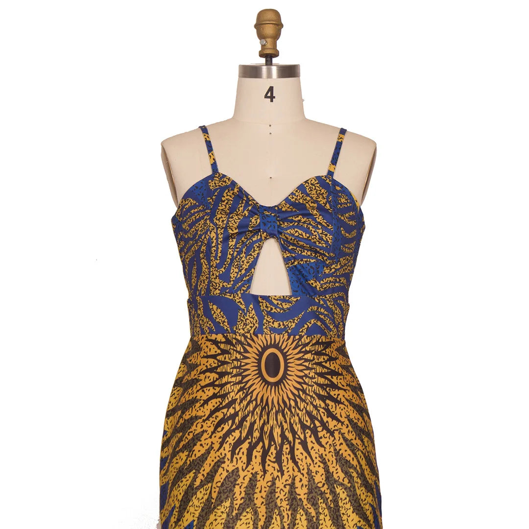 African Women's Clothing Bodycon Hollow Out Printed Dress Fishtail Suspenders Maxi Skirt Banquet Party Dress Slim Fit Hollow Out