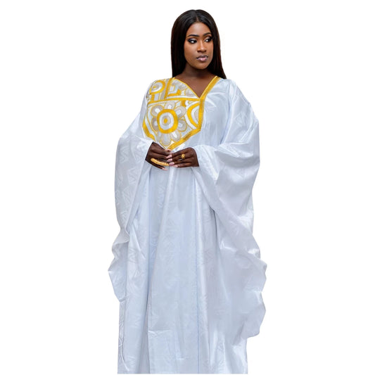 African Attire For Women Bazin Riche Embroidery Plus Size Elegant Party Church Dress