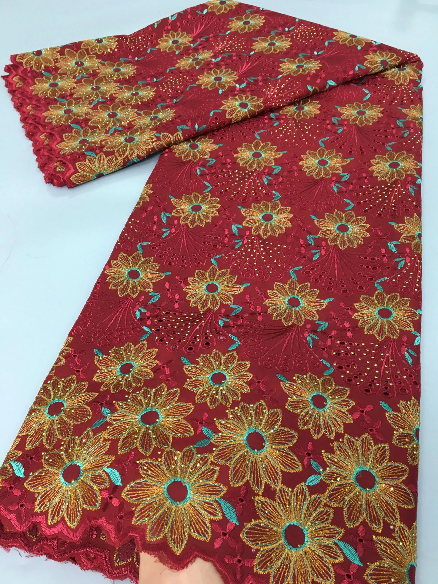 2024 African Cotton Lace Fabric High Quality Nigerian Stones Cotton Lace Fabric Swiss Voile Lace For Women Wedding Dress TY3806