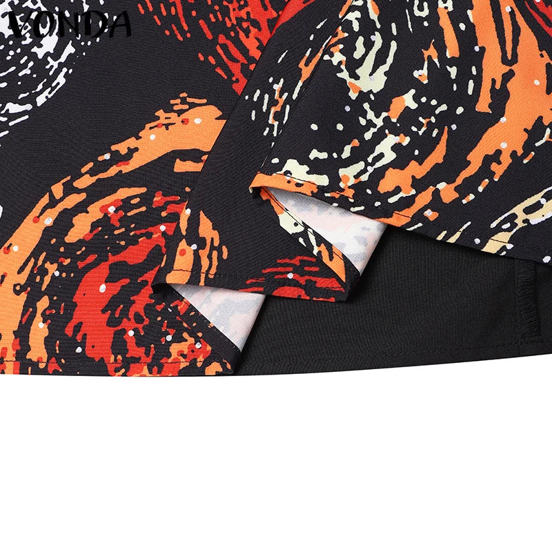 Plus Size VONDA Women Foral Printed Maxi Dress 2024 Causal Puff Sleeve Round Neck Bohemian Long Sundress Holiday Eelgant Vestido