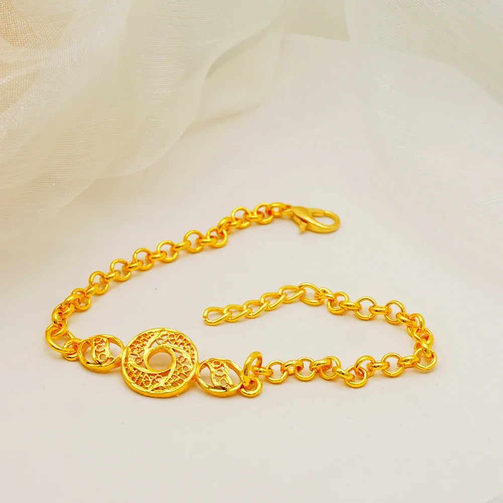 Arabic Women Gold Color Jewelry Sets Featured Round Pendant Earrings Rings Bracelets Suitable for Wedding Banquets Parties