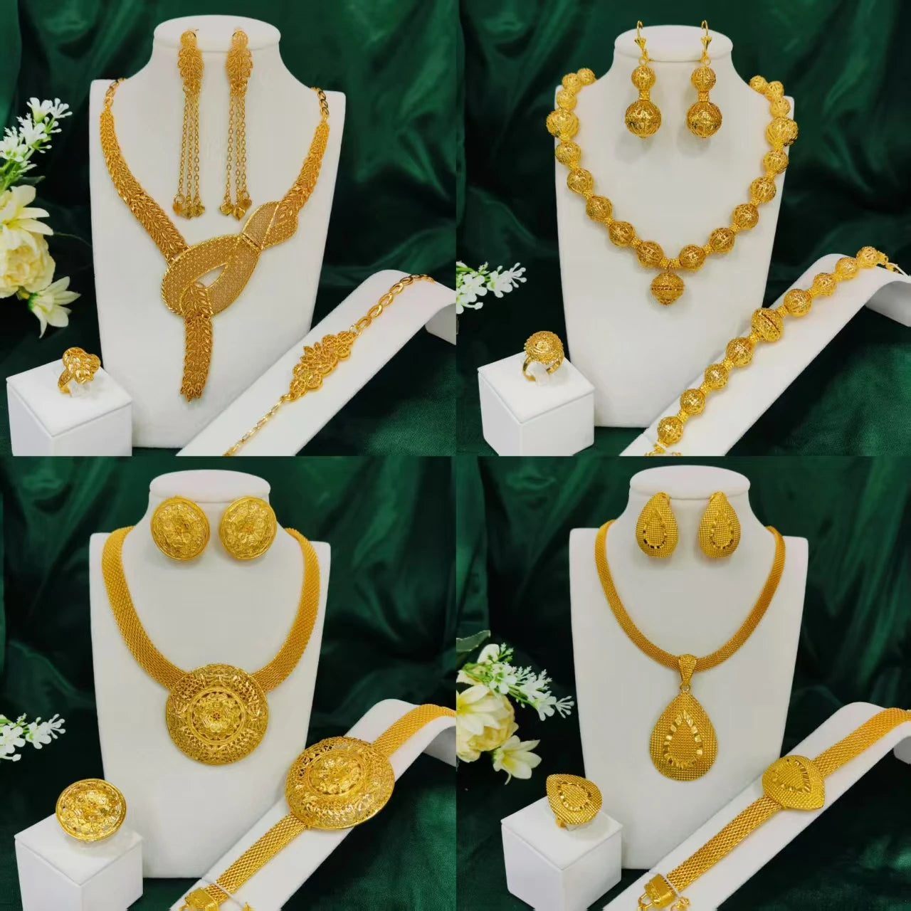 Fine Dubai 24k Gold Color Jewelry Set For Women Luxury Unique Pendant Necklace Earrings Weddings Gifts Party Accessory