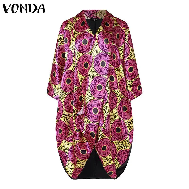 VONDA Plus Size Women Elegant Wide Leg Pants Pants Sets 2024 Vintage 3/4 Sleeve Elastic Waist Tops+Trousers Casual Pleated Suits