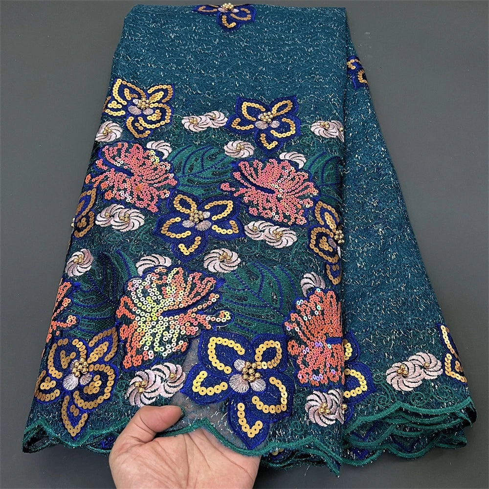 Nigerian Tulle Lace Fabric with Sequins Embroidery, High Quality, African Sewing, Guipure Net Cloth, Prom Dresses, 5Yards