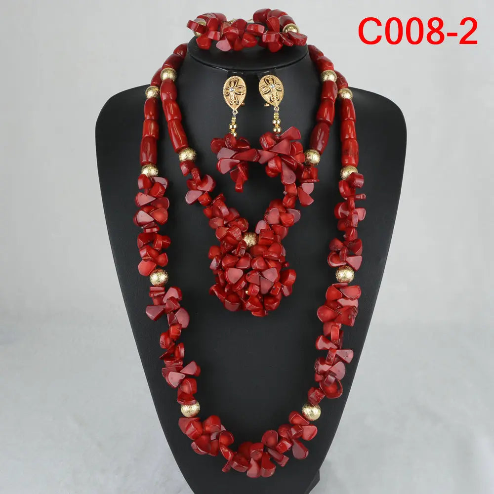 Fashion Nigerian Coral Beads Necklace Earrings Set for Bride New African Wedding Jewelry Set