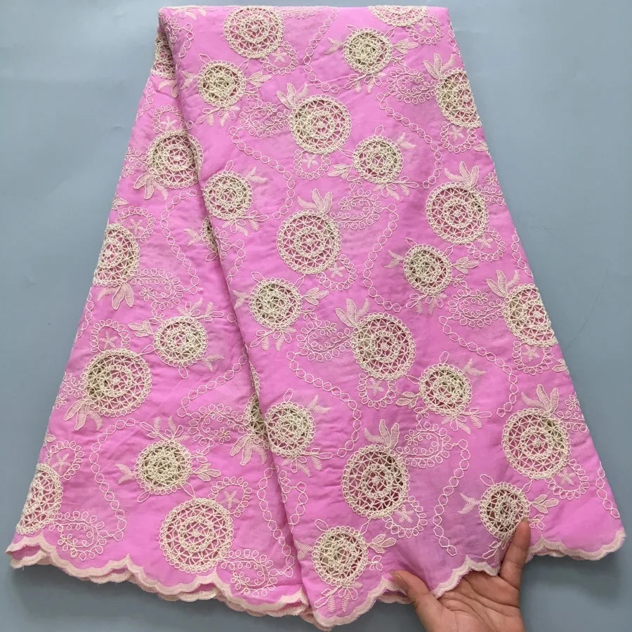 Blush Pink Swiss Voile Lace Fabric | Delicate White Rosette Bouquets & Filigree Tendrils | Petal-Hem Luxury Couture  S4371