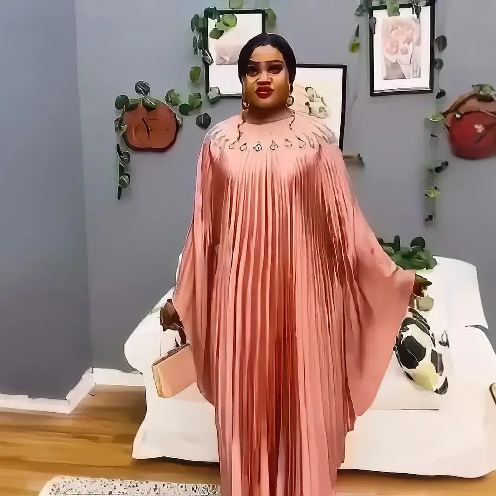 2024 Plus Size African Dresses for Women Summer Fashion Africa Long Sleeve Pleated Long Maxi Dress Gowns Kaftan Africa Clothing