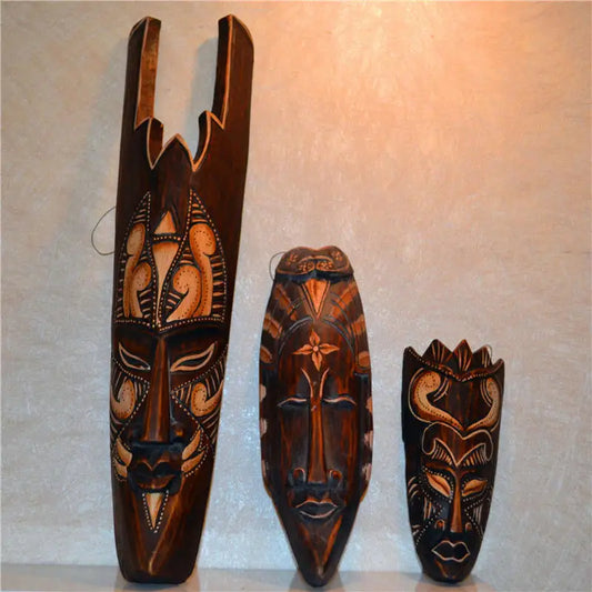 50cm H African Style Wall Hanging Pendant Thai Wood Carving African Face Mask Creative Retro Home Bar Hotel Decoration