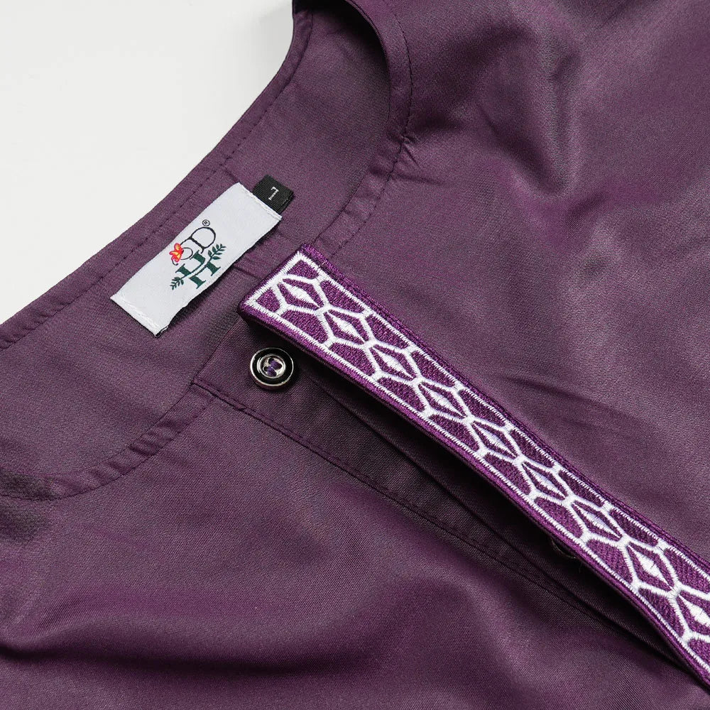 H&D African For Men Traditional 3PCS Outfit Thobe Set Purple Agbada Embroidered Robe Plus Size Wedding Christmas BouBou Ramadan