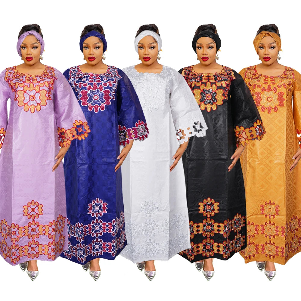H&D African Clothing Dresses For Women Elegant Wedding Party Gown Ankara Dashiki Long Dress Roupas Bazin Riche Yellow Robes
