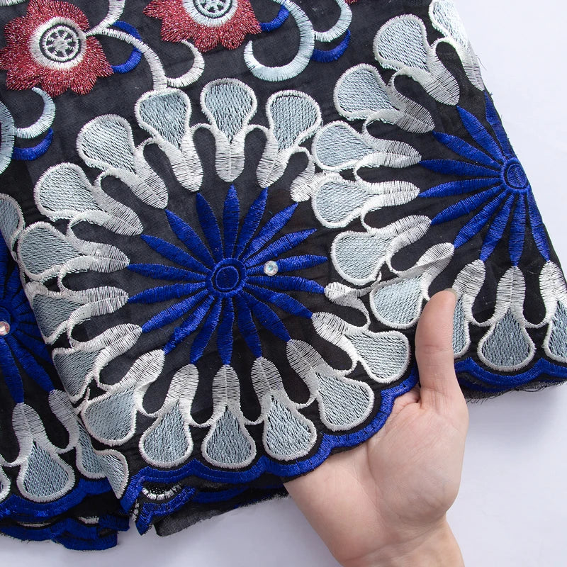 2024 High Quality Cotton Swiss Voile Lace with Crystal African Embroidered Lace Fabric for Sew Wedding Party Women Dress TY3052