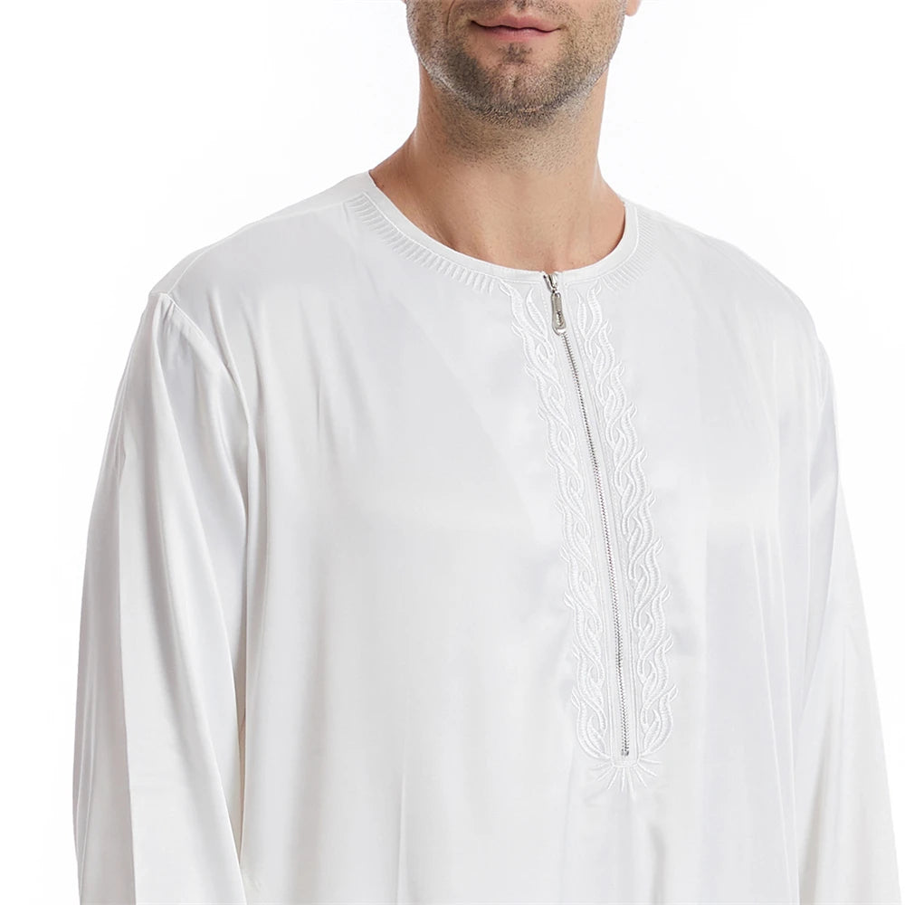 New Islamic Muslim Men Clothing Loose Jubba Thobe Abaya Front Zipper Musulmane Homme Caftan Maxi Robes Pakistan Arabia Dress
