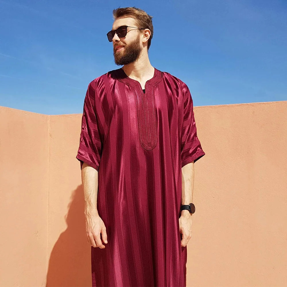 2025 Muslim Men's Casual Jubba Thobe Fashion Abayas Middle East Ethnic Style Hooded Long Robes Pakistani Islamic Clothing Homme