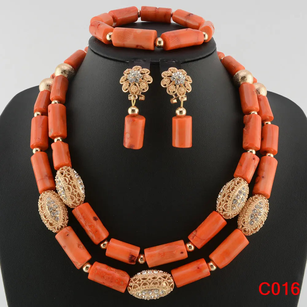 Fashion Nigerian Coral Beads Necklace Earrings Set for Bride New African Wedding Jewelry Set