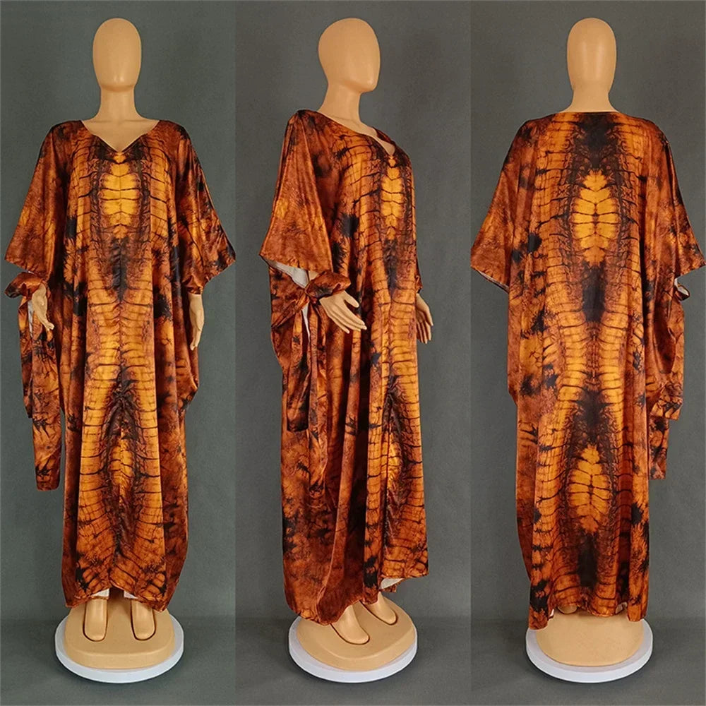 African Dresses for Women Hijab Kaftan Print Loose Boubou Robe Africa Clothes Ankara Dashiki Dubai Abaya Scarf Gown Caftan Dress