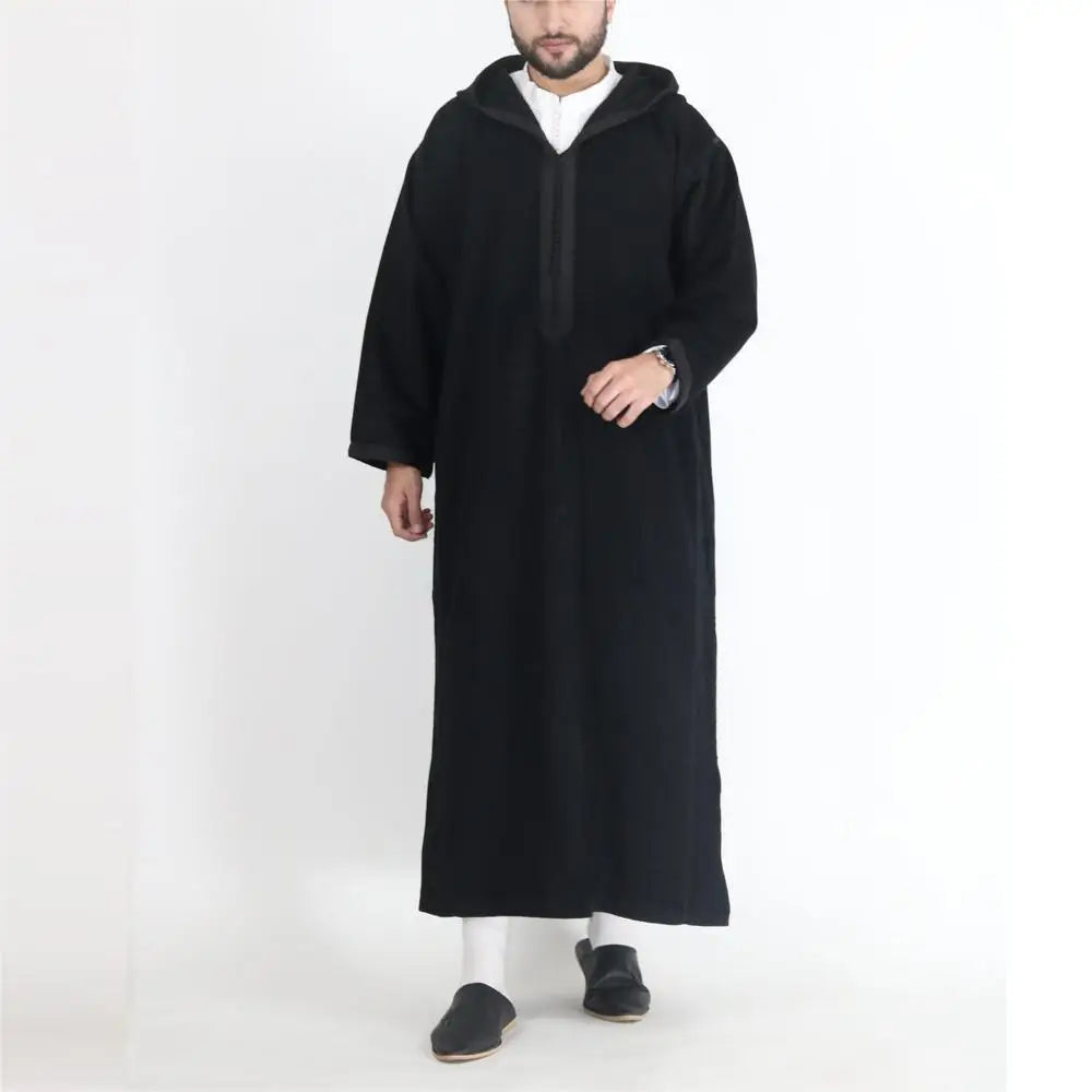 2025 Muslim Men's Casual Jubba Thobe Fashion Abayas Middle East Ethnic Style Hooded Long Robes Pakistani Islamic Clothing Homme