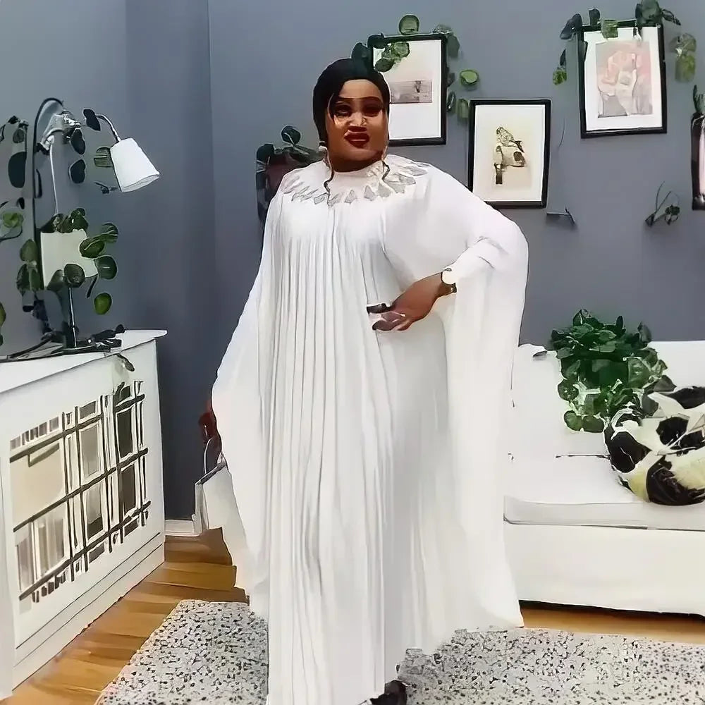 2024 Plus Size African Dresses for Women Summer Fashion Africa Long Sleeve Pleated Long Maxi Dress Gowns Kaftan Africa Clothing