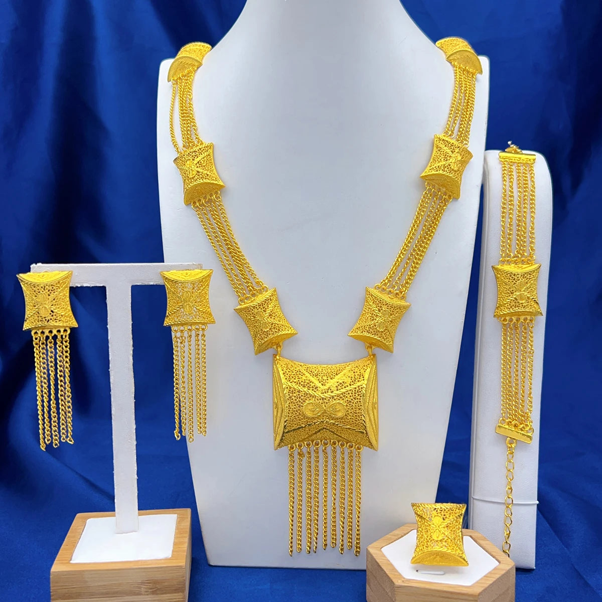 ANIID Dubai 24K Gold Color Long Jewelry Sets Wedding African Necklace Earrings For Women Nigerian Indian Bridal Set Party Gifts