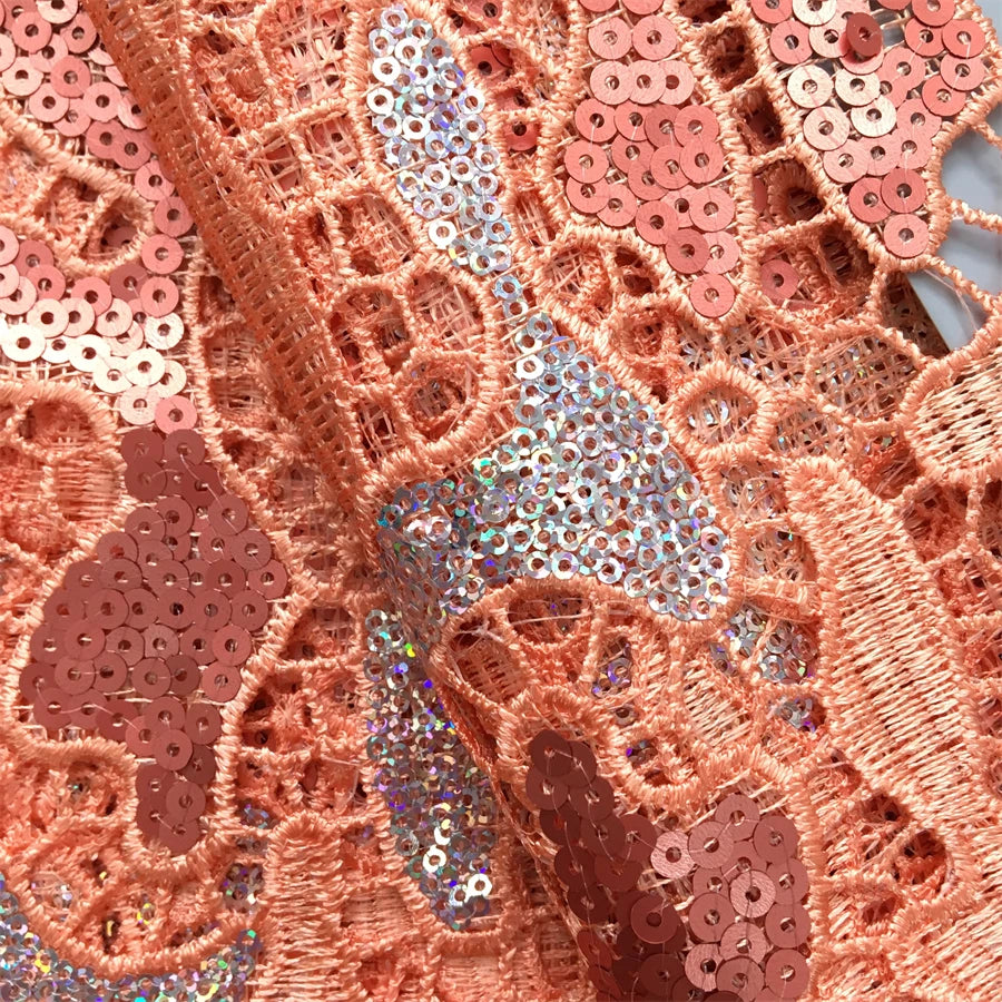 Kalume African Sequins Lace Fabric 2025 High Quality Material Nigerian Guipure Cord Lace Fabric for Party Dress Sewing F4058