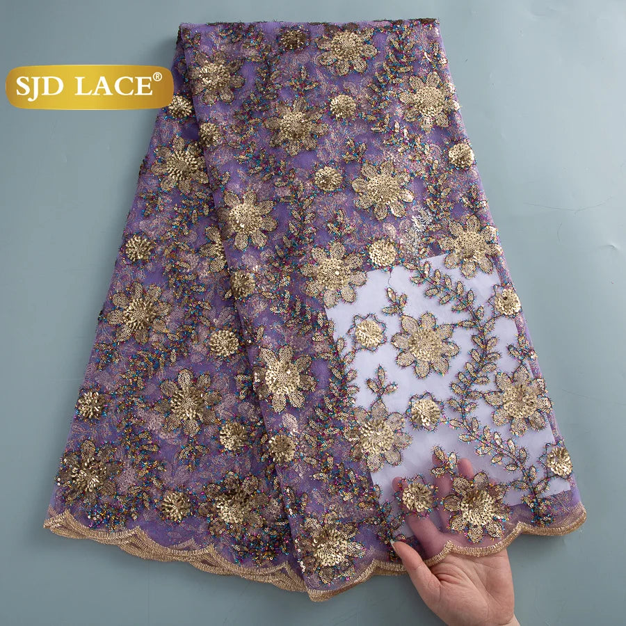 SJD LACE African Green Sequins Mesh Woman Lace Fabric High Quality 2025 Nigerian French Net Lace for Sewing Wedding Dresses 3735