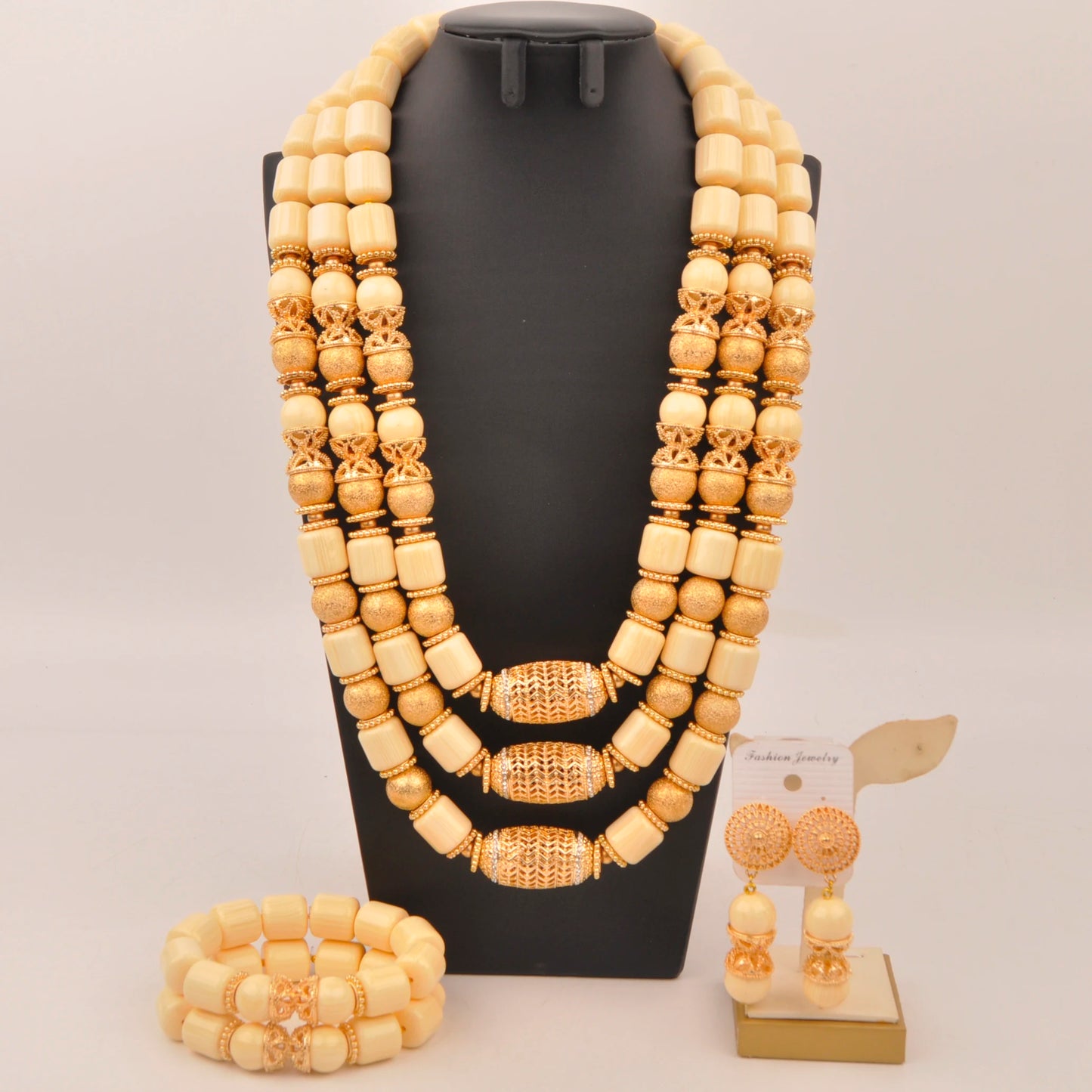 Orange Nigerian Artificial Coral Bead Necklace African Jewelry Sets