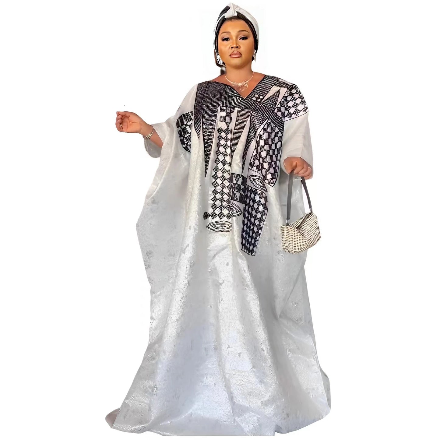 African Dress For Woman Plus Size Dress Bazin Riche Embroidery With Embroidery Floor Long Dress With Scarf